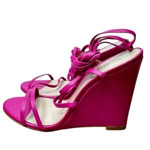 NEW Schutz Deonne Casual Nappa Leather Wedge Strappy Heeled Sandal Hot Pink
